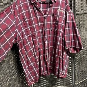 Indian Motorcycle short sleeve Burgundy Plaid Men's Shirt 3xl